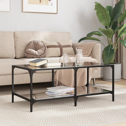 Tavolino con Piano in Vetro Nero 98,5x50x40 cm Acciaio | homemem39
