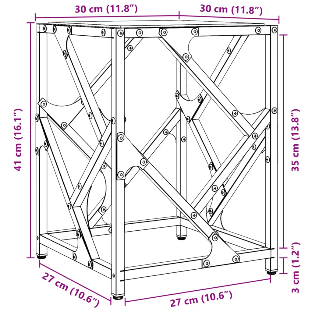 Tavolino Salotto con Piano Vetro Trasparente 30x30x41cm Acciaio | homemem39
