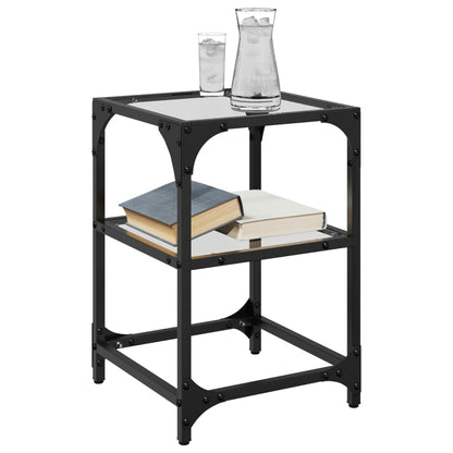 Tavolino Salotto con Piano Vetro Trasparente 30x30x45cm Acciaio | homemem39