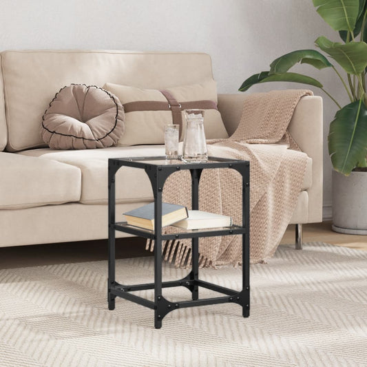 Tavolino Salotto con Piano Vetro Trasparente 30x30x45cm Acciaio | homemem39