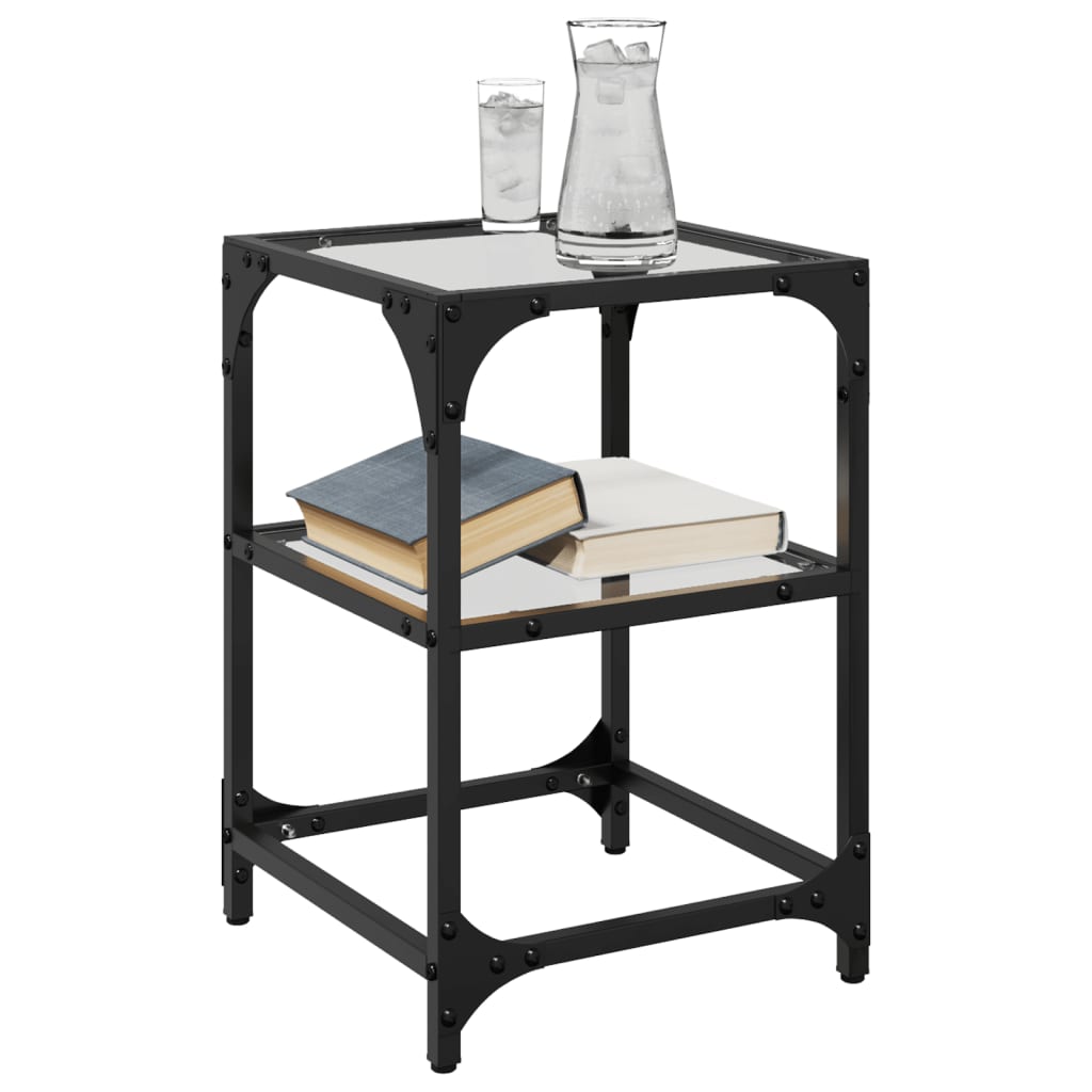 Tavolini con Piano in Vetro Trasparente 2 pz 30x30x45cm Acciaio | homemem39