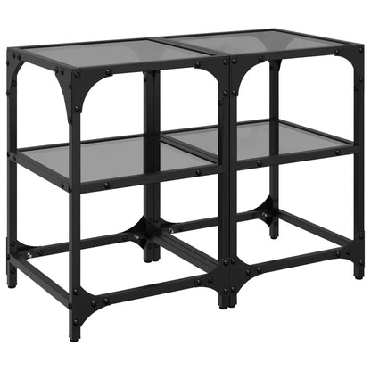 Tavolini da Salotto con Piano Vetro Nero 2pz 30x30x45cm Acciaio | homemem39