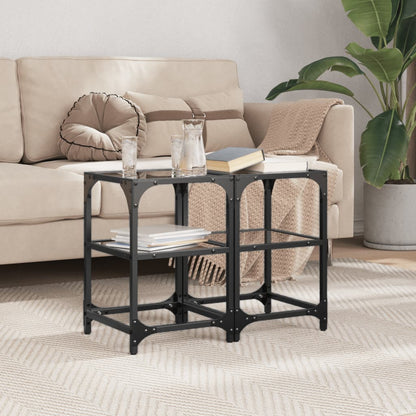 Tavolini da Salotto con Piano Vetro Nero 2pz 30x30x45cm Acciaio | homemem39