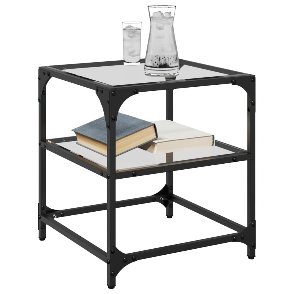 Tavolini con Piano in Vetro Trasparente 2 pz 40x40x45cm Acciaio | homemem39