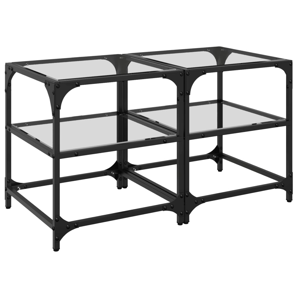Tavolino Salotto con Piano Vetro Trasparente 40x40x45cm Acciaio | homemem39
