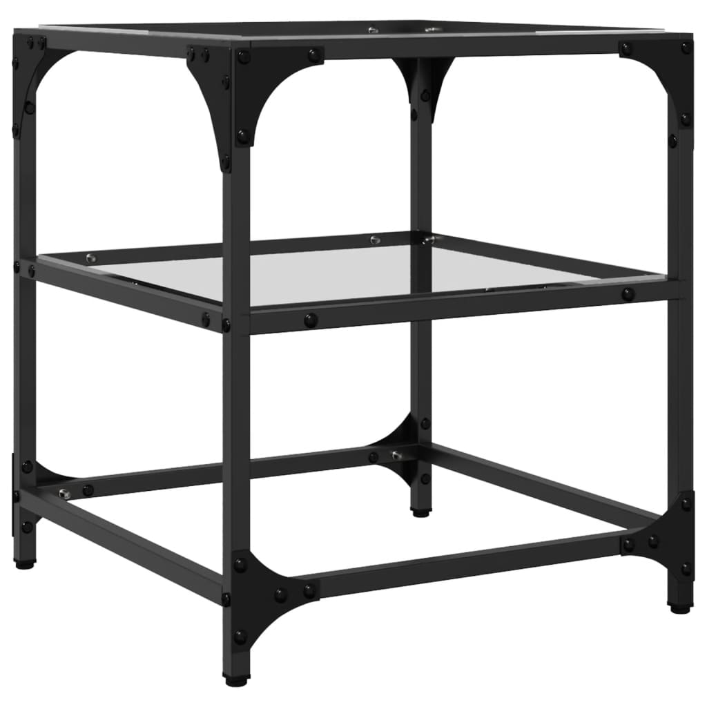 Tavolino Salotto con Piano Vetro Trasparente 40x40x45cm Acciaio | homemem39