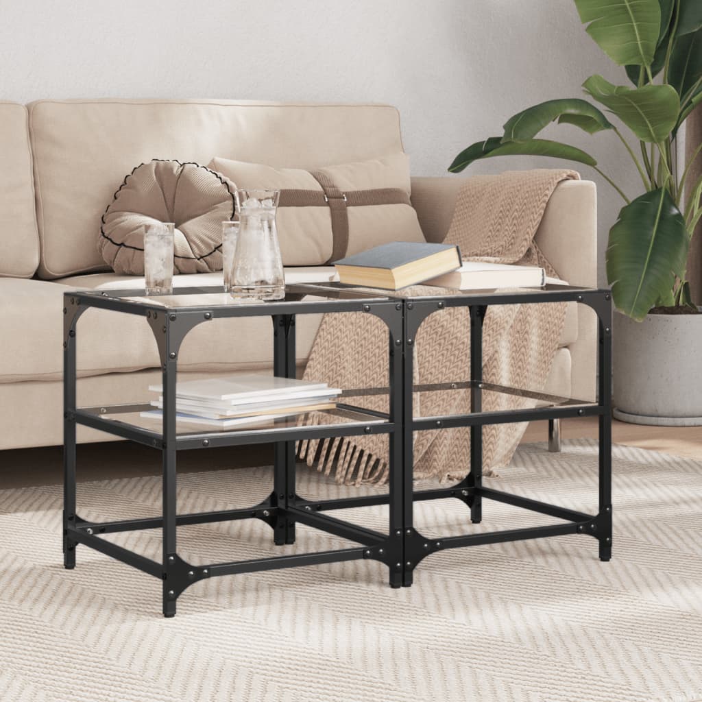 Tavolino Salotto con Piano Vetro Trasparente 40x40x45cm Acciaio | homemem39
