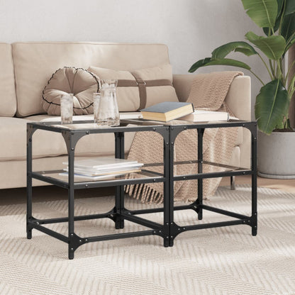 Tavolino Salotto con Piano Vetro Trasparente 40x40x45cm Acciaio | homemem39