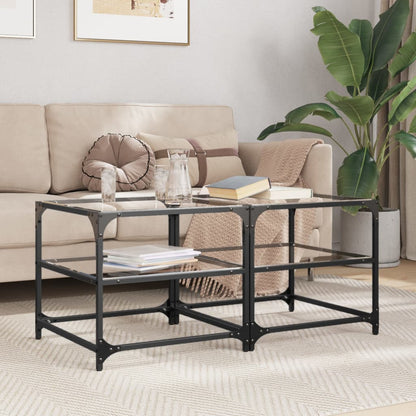Tavolino Salotto con Piano Vetro Trasparente 50x50x45cm Acciaio | homemem39