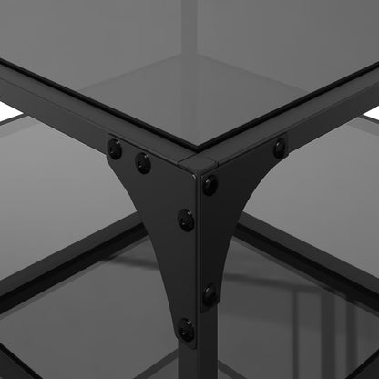 Tavolini da Salotto con Piano Vetro Nero 2pz 50x50x45cm Acciaio | homemem39