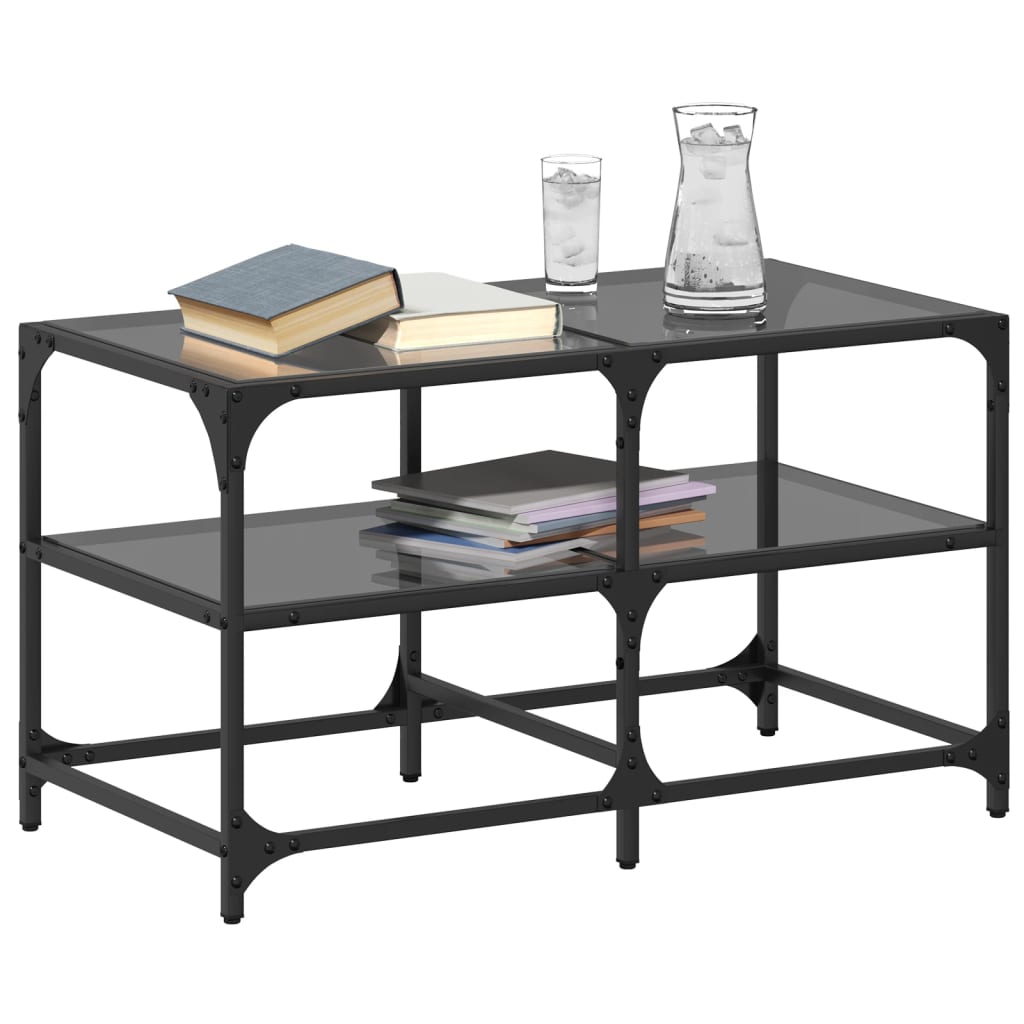Tavolino con Piano in Vetro Nero 78,5x40x45 cm Acciaio | homemem39
