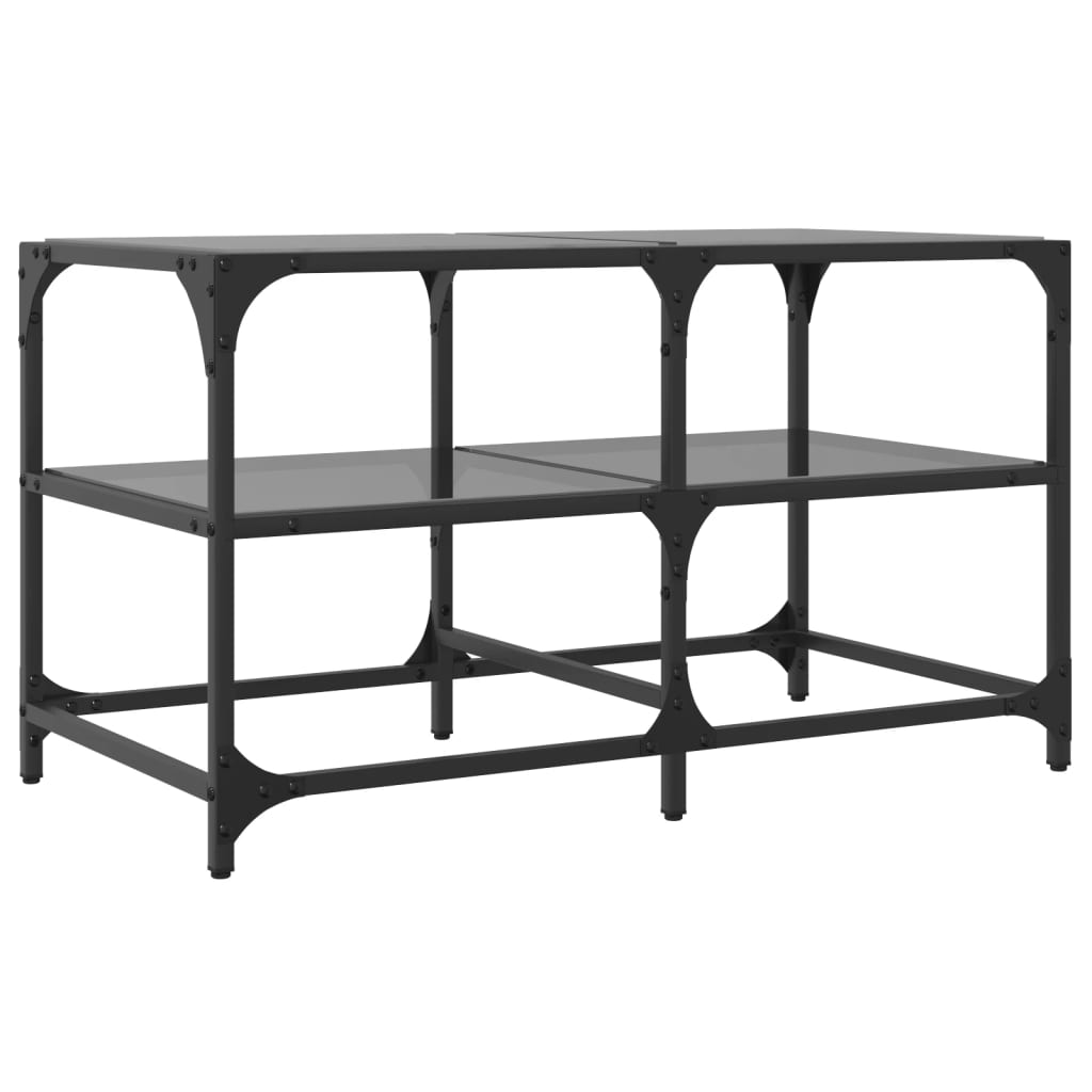 Tavolino con Piano in Vetro Nero 78,5x40x45 cm Acciaio | homemem39