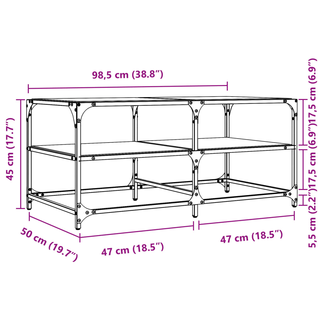 Tavolini con Piano Vetro Trasparente 2 pz 98,5x50x45 cm Acciaio