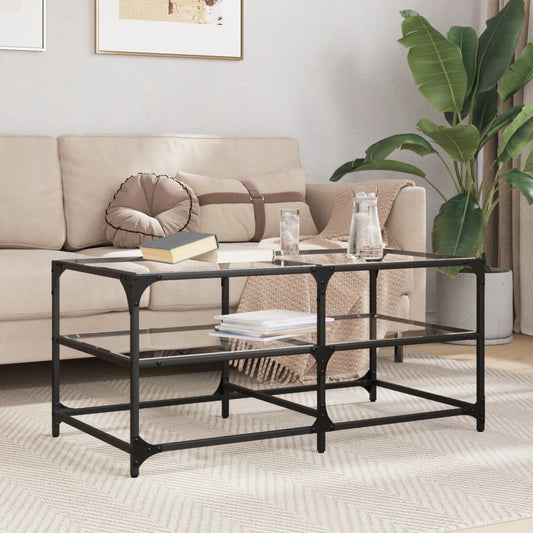 Tavolini con Piano Vetro Trasparente 2 pz 98,5x50x45 cm Acciaio | homemem39