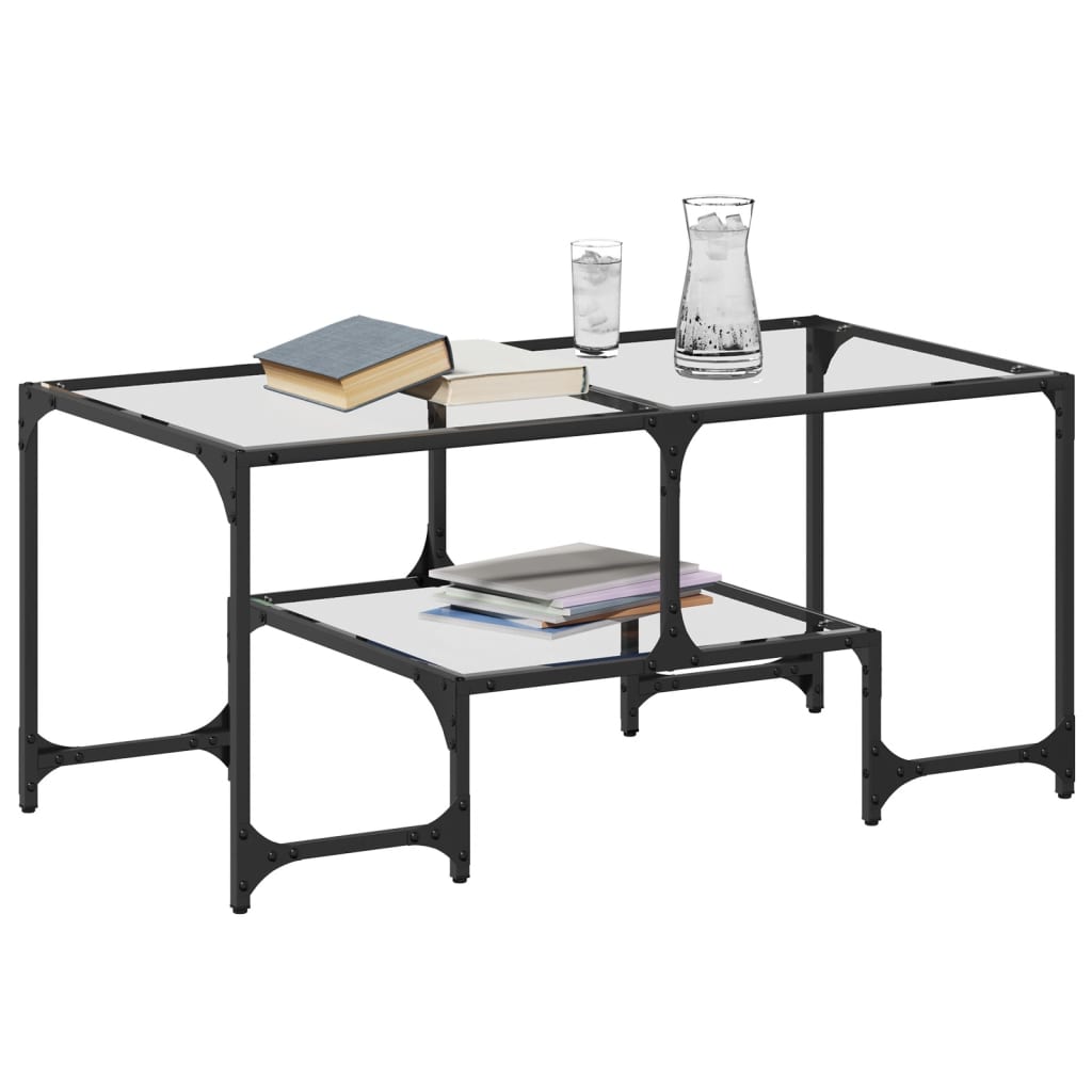 Tavolini con Piano Vetro Trasparente 2 pz 98,5x50x45 cm Acciaio | homemem39