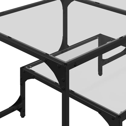 Tavolini con Piano Vetro Trasparente 2 pz 98,5x50x45 cm Acciaio | homemem39