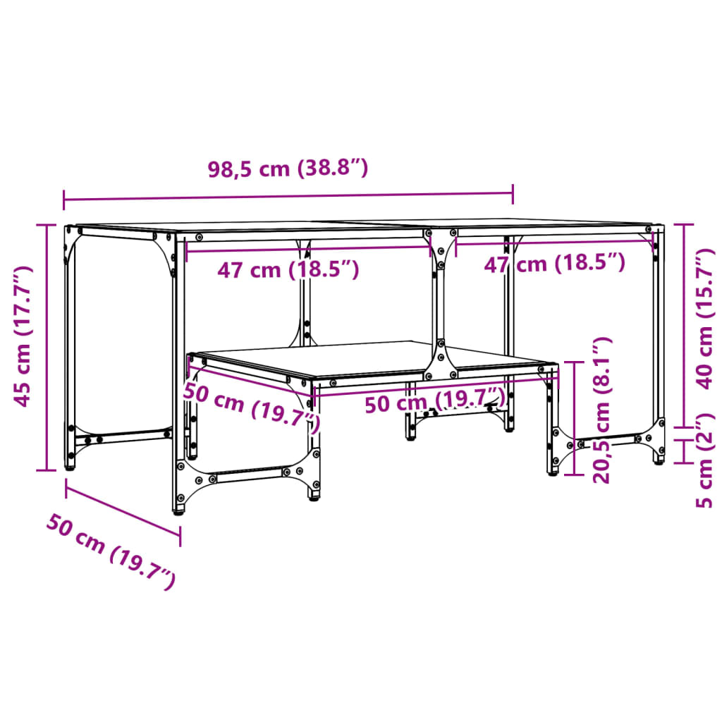 Tavolini con Piano Vetro Trasparente 2 pz 98,5x50x45 cm Acciaio | homemem39