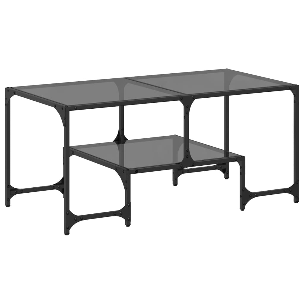 Tavolino con Piano in Vetro Nero 98,5x50x45 cm Acciaio | homemem39