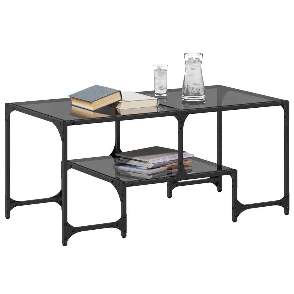 Tavolino con Piano in Vetro Nero 98,5x50x45 cm Acciaio | homemem39