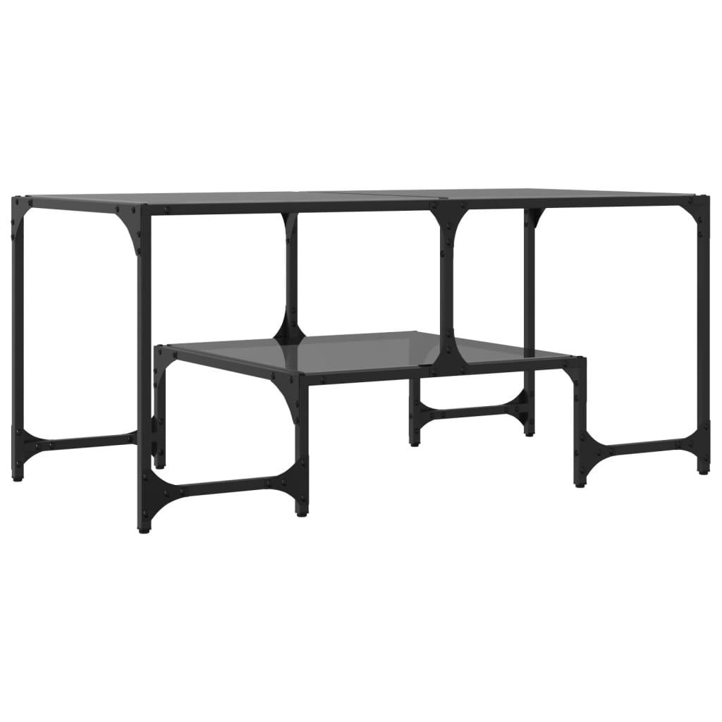 Tavolino con Piano in Vetro Nero 98,5x50x45 cm Acciaio | homemem39