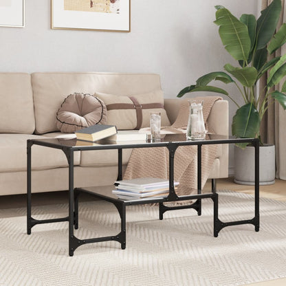 Tavolino con Piano in Vetro Nero 98,5x50x45 cm Acciaio | homemem39
