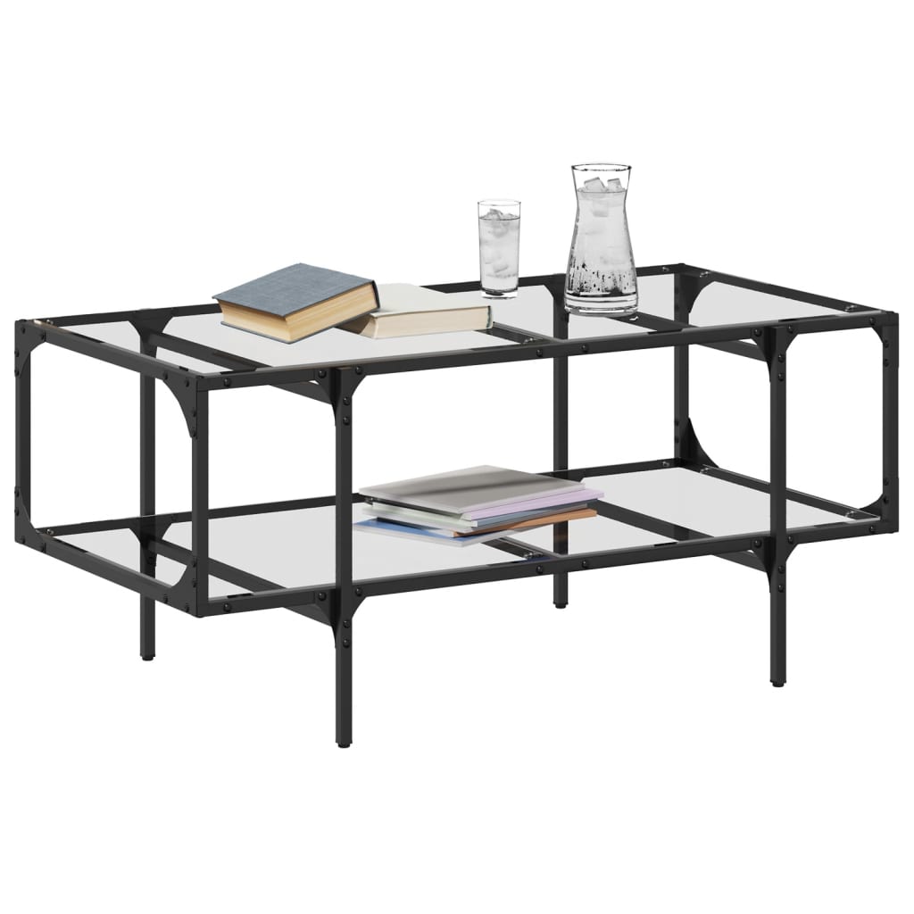 Tavolini con Piano Vetro Trasparente 2 pz 98,5x50x45 cm Acciaio | homemem39