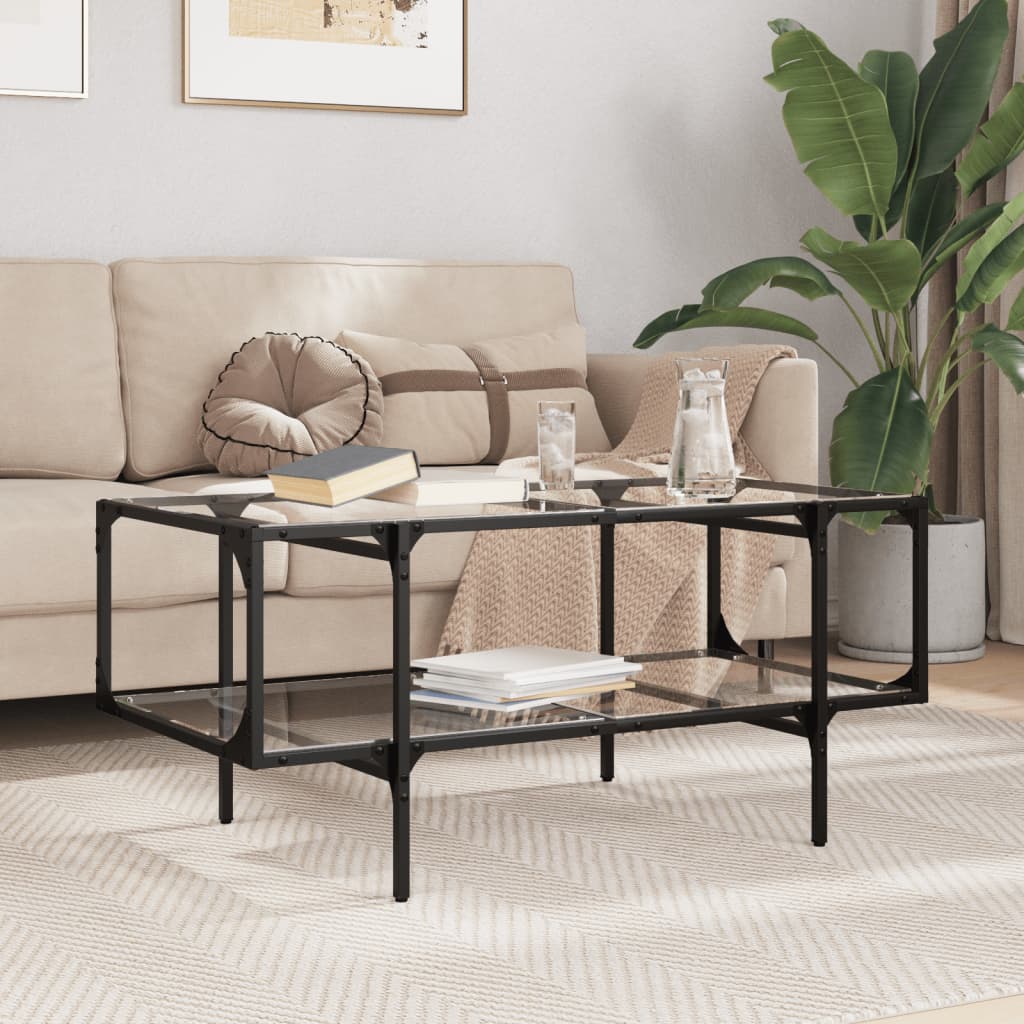 Tavolini con Piano Vetro Trasparente 2 pz 98,5x50x45 cm Acciaio | homemem39