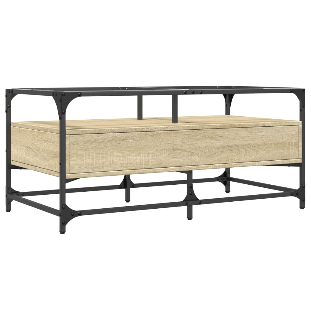 Tavolino con Piano in Vetro Rovere Sonoma 98,5x50x45 cm Acciaio | homemem39
