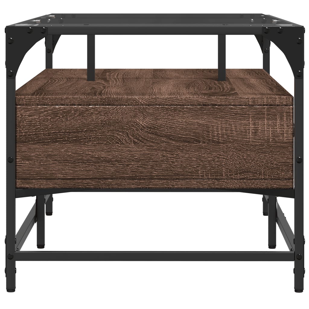 Tavolino con Piano in Vetro Rovere Marrone 98,5x50x45cm Acciaio | homemem39