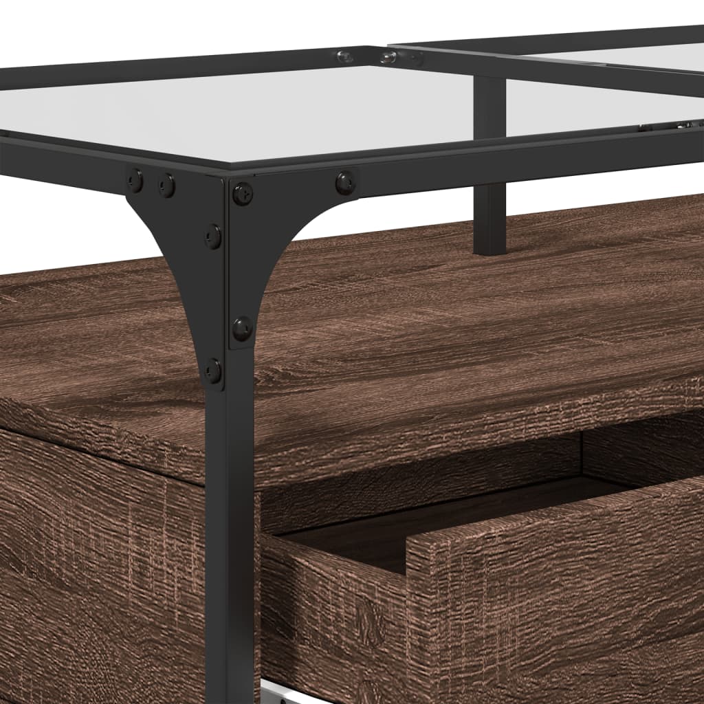 Tavolino con Piano in Vetro Rovere Marrone 98,5x50x45cm Acciaio | homemem39
