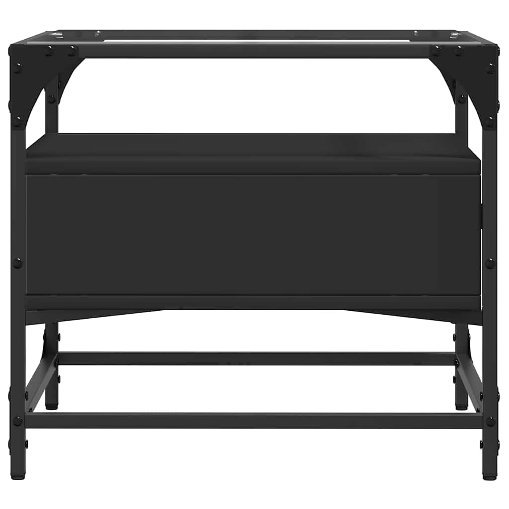 Tavolino con Piano in Vetro Nero 50x50x45 cm Acciaio