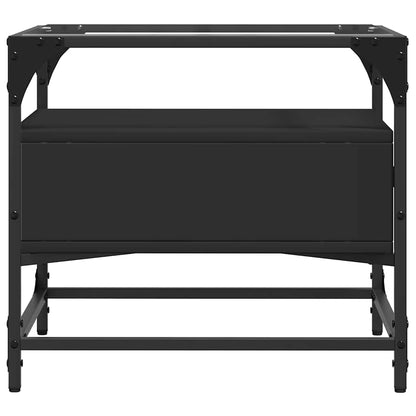 Tavolino con Piano in Vetro Nero 50x50x45 cm Acciaio