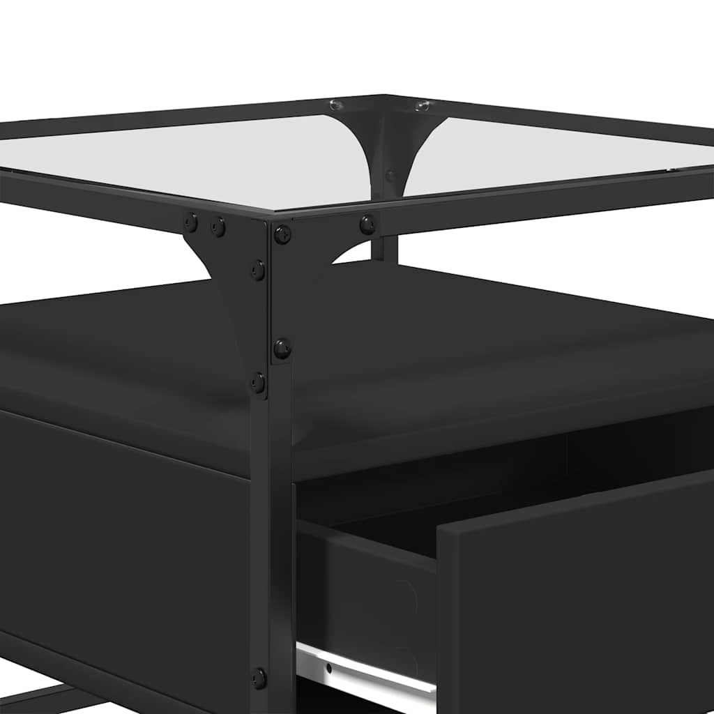 Tavolino con Piano in Vetro Nero 50x50x45 cm Acciaio | homemem39