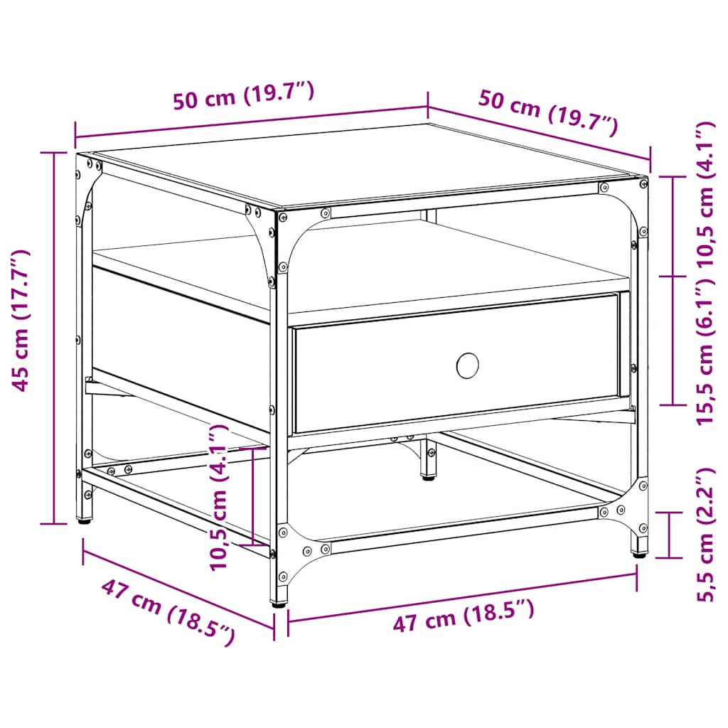 Tavolino con Piano in Vetro Nero 50x50x45 cm Acciaio | homemem39