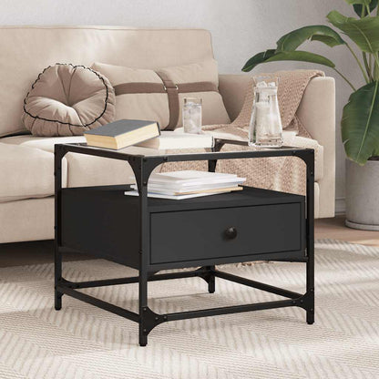 Tavolino con Piano in Vetro Nero 50x50x45 cm Acciaio | homemem39