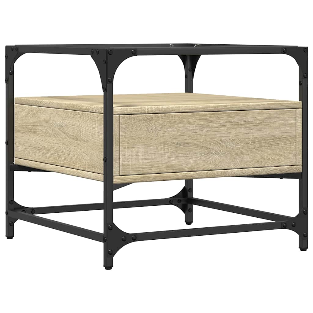 Tavolino con Piano in Vetro Rovere Sonoma 50x50x45 cm Acciaio | homemem39