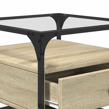 Tavolino con Piano in Vetro Rovere Sonoma 50x50x45 cm Acciaio | homemem39