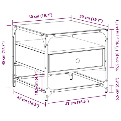 Tavolino con Piano in Vetro Rovere Sonoma 50x50x45 cm Acciaio | homemem39
