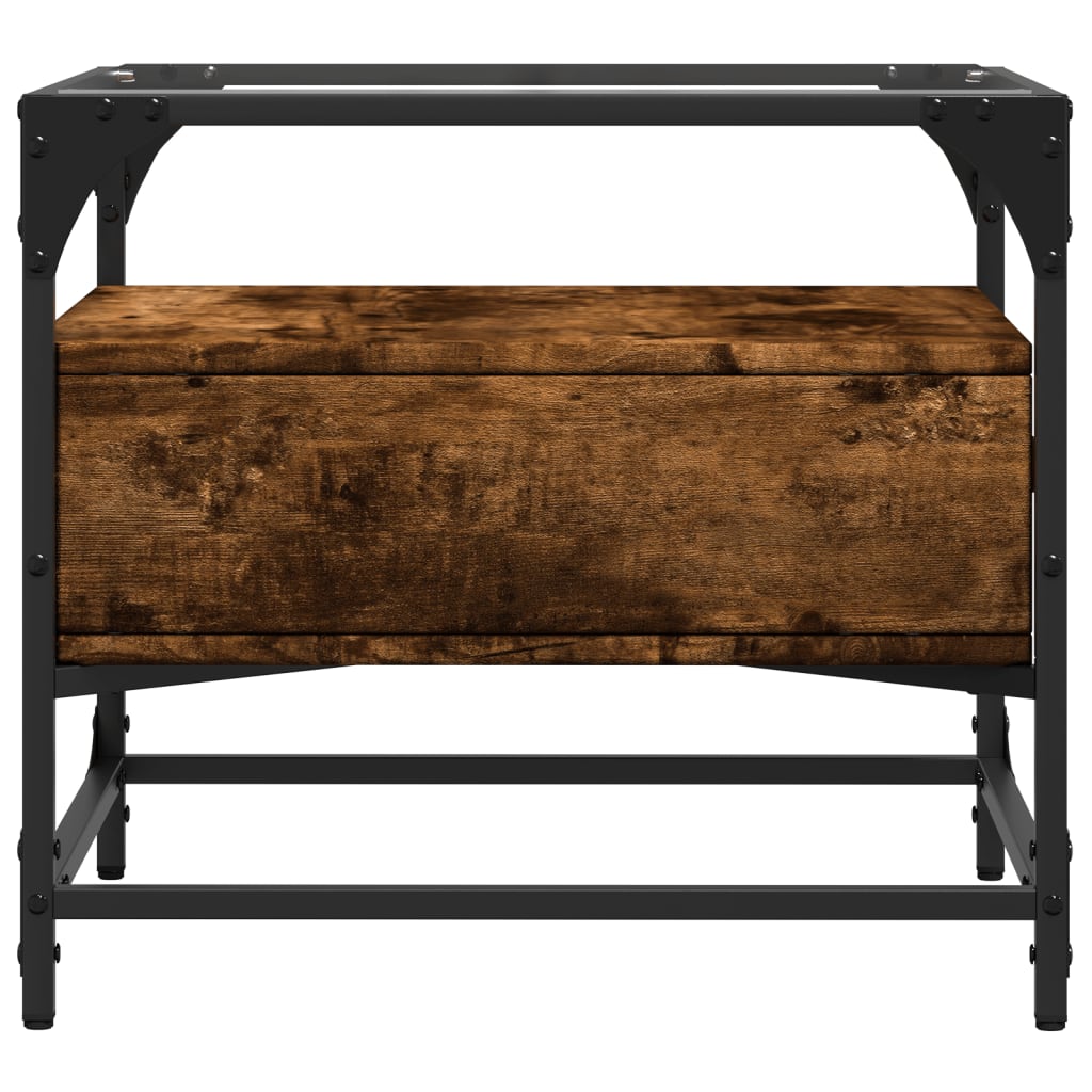 Tavolino con Piano in Vetro Rovere Fumo 50x50x45 cm Acciaio | homemem39