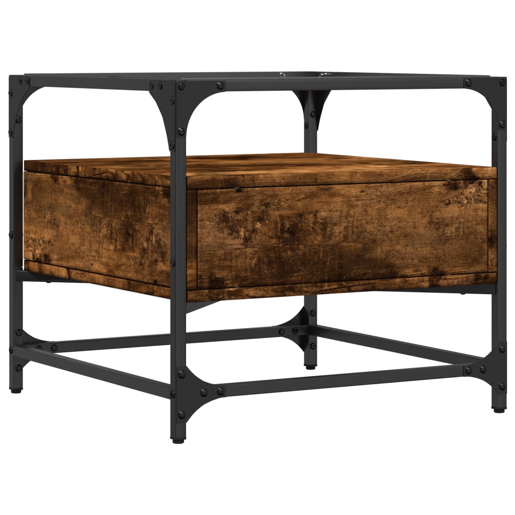 Tavolino con Piano in Vetro Rovere Fumo 50x50x45 cm Acciaio | homemem39