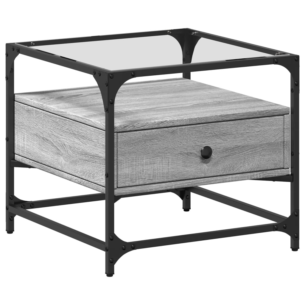 Tavolino con Piano in Vetro Grigio Sonoma 50x50x45 cm Acciaio | homemem39
