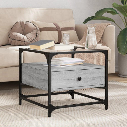 Tavolino con Piano in Vetro Grigio Sonoma 50x50x45 cm Acciaio | homemem39