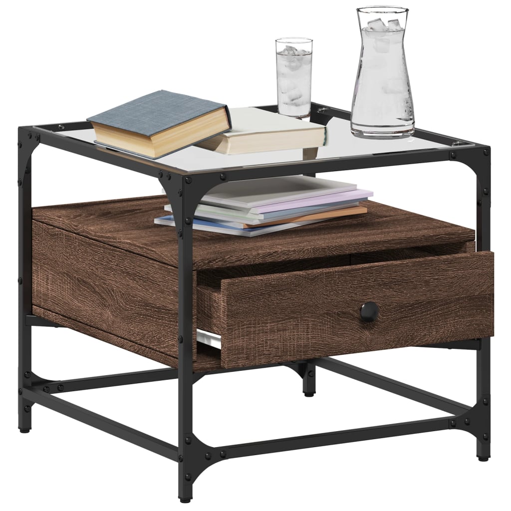 Tavolino Salotto con Ante in Vetro Rovere Marrone 50x50x45 cm | homemem39