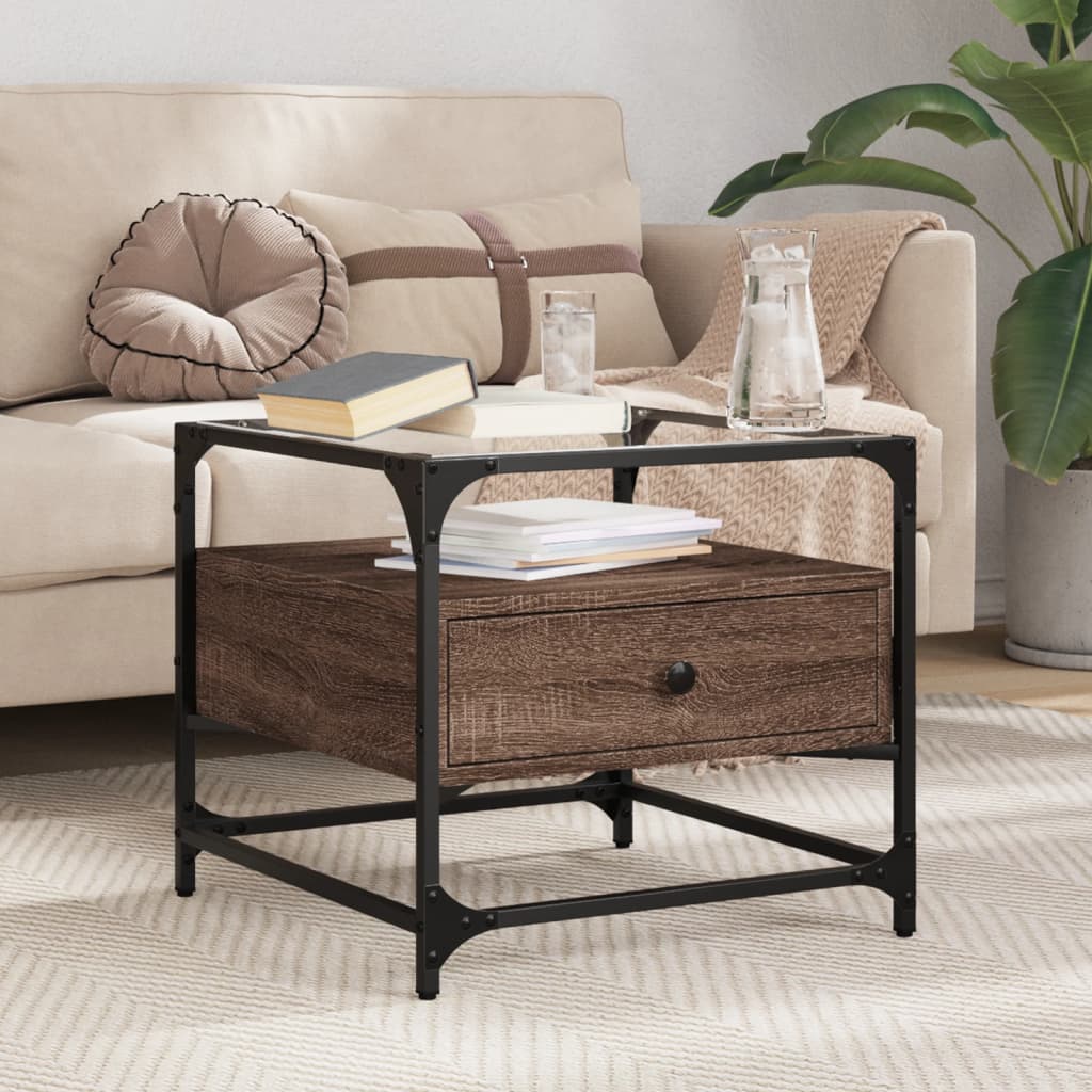 Tavolino Salotto con Ante in Vetro Rovere Marrone 50x50x45 cm | homemem39