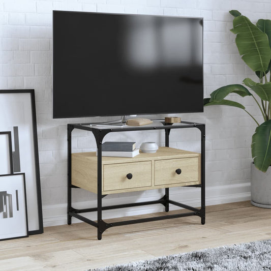 Mobile TV Piano Vetro Rovere Sonoma 60x35x51 Legno Multistrato - homemem39