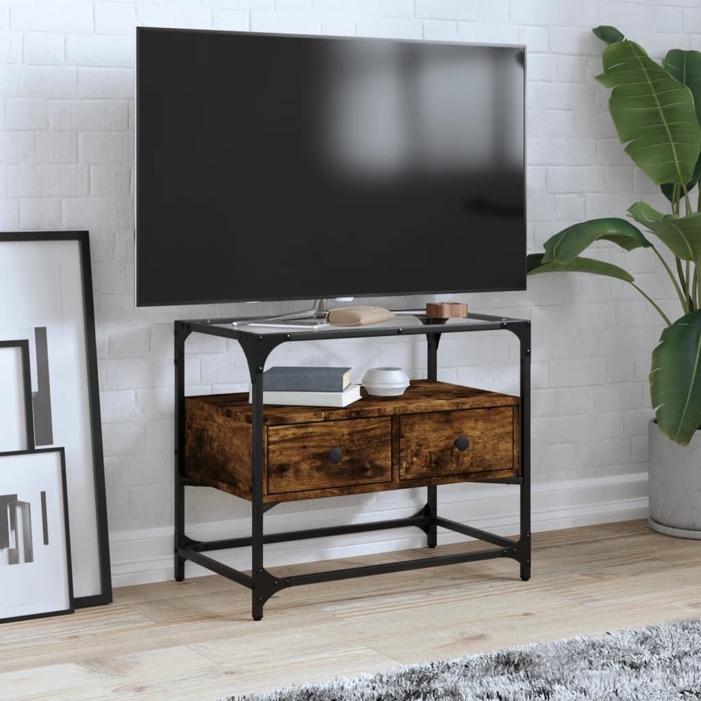 Mobile TV Piano Vetro Rovere Fumo 60x35x51cm Legno Multistrato - homemem39