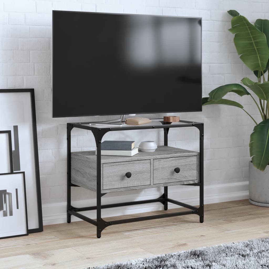Mobile TV Piano Vetro Grigio Sonoma 60x35x51 Legno Multistrato - homemem39