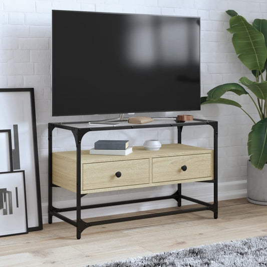 Mobile TV Piano Vetro Rovere Sonoma 80x35x51 Legno Multistrato - homemem39