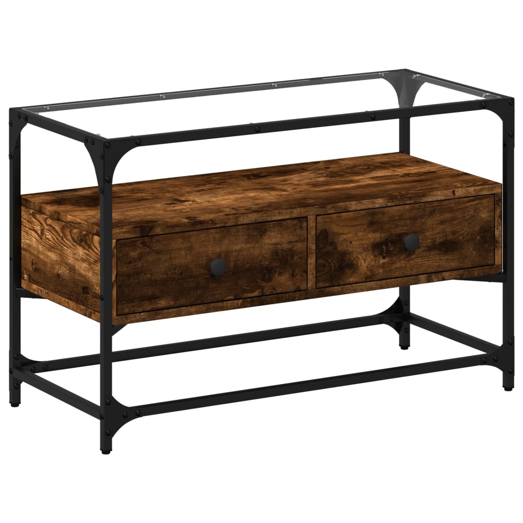 Mobile TV Piano Vetro Rovere Fumo 80x35x51cm Legno Multistrato - homemem39