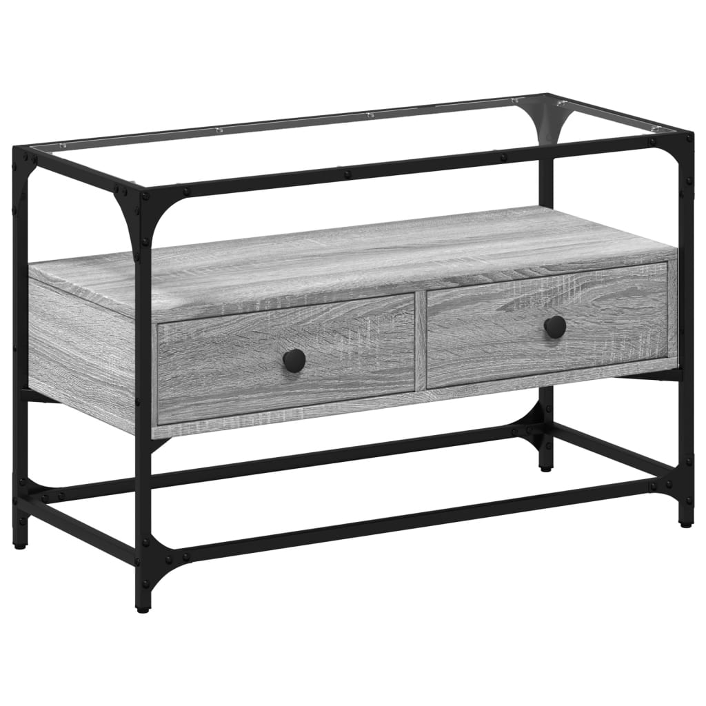 Mobile TV Piano Vetro Grigio Sonoma 80x35x51 Legno Multistrato - homemem39